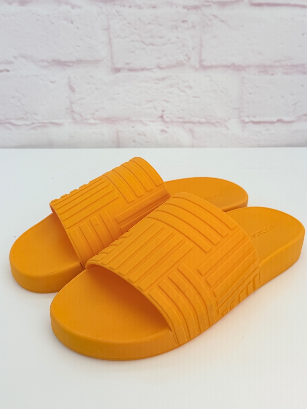 Bottega Veneta Orange Embossed Rubber Slides Size 39